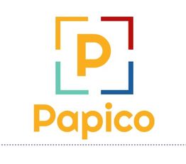 Logotipo da Papico com a letra "P" central e moldura colorida nas bordas.