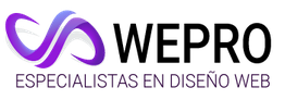 Logo con símbolo morado y texto "ESPECIALISTAS EN DISEÑO WEB".
