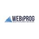 Logo von Webiprog mit blauen Dreiecken und dem Schriftzug „Website Development and Support“.