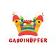Bunte Hüpfburg mit zwei Kindern und dem Schriftzug "Gaudihüpfer" darunter.