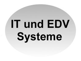 Oval mit Text "IT und EDV Systeme" auf grauem Hintergrund.
