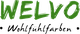 Text: "WELVO Wohlfühlfarben" in grüner und schwarzer Schrift auf weißem Hintergrund.