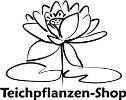 Schwarz-weißes Logo einer blühenden Seerose mit dem Text "Teichpflanzen-Shop" unten.