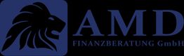 Logo mit Löwenkopf und "AMD Finanzberatung GmbH" in dunkelblauer Schrift.