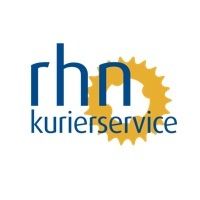 Logo mit Text "rhn kurierservice" und einem gelben Zahnrad im Hintergrund.