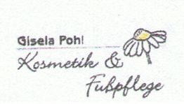 Auf der Visitenkarte steht "Kosmetik & Fußpflege" mit einer Blume daneben.