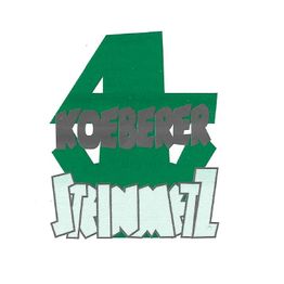 Grüne Zahl 4 mit grauem "KOEBERER" und weißem "STEINMETZ" in grafischem Design.