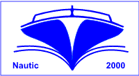 Blaues Bootslogo mit "Nautic" links und "2000" rechts.