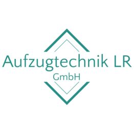 Logo der Aufzugtechnik LR GmbH mit grünem Schriftzug und geometrischen Linien.