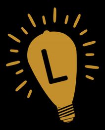 Illustration d'une ampoule dorée avec la lettre "L" au centre, entourée de rayons lumineux.