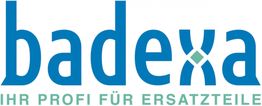 Logo mit dem Text: "badexa - Ihr Profi für Ersatzteile" in Blau und Grün.