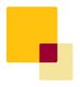 Zwei überlappende Quadrate: Gelb und Beige mit kleinem dunkelroten Quadrat in der Ecke.
