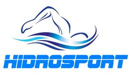 Logo de Hidrosport: figura de nadador y ondas azules sobre el nombre en letras azules.