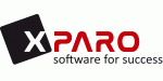 Logo mit schwarzem Quadrat und Text "XPARO" in Rot, darunter "software for success".