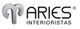 Logotipo de Aries Interioristas con un diseño estilizado en gris y negro.