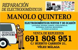 Reparación de electrodomésticos Manolo Quintero, con venta de repuestos en Vélez Málaga.