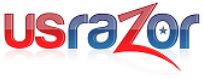 The image shows the "usrazor" logo in red and blue with a star inside the letter "o".