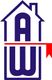 Logo mit Hausform und Buchstaben "A" und "W", rote Linie mit Pfeil.