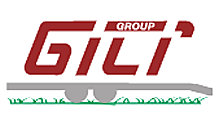 Logo de Giti Group en color burdeos, con base gris y detalles en verde.