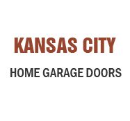 Text logo: "KANSAS CITY HOME GARAGE DOORS" in bold brown and black font on a white background.