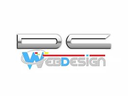 Logo mit Buchstaben "DC" in Silber, darunter "Webdesign" in Blau, Rot und Silber.