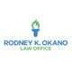 Logo of Rodney K. Okano Law Office with a blue and green torch design.