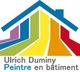 Logo coloré avec un toit et le texte "Ulrich Duminy Peintre en bâtiment".