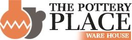 Logo of The Pottery Place Warehouse with stylized pots and text.