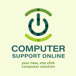 Logo of "Computer Support Online" with a power button design.