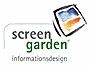 Logo mit Schriftzug "screen garden informationsdesign" und einem stilisierten Bildschirm.