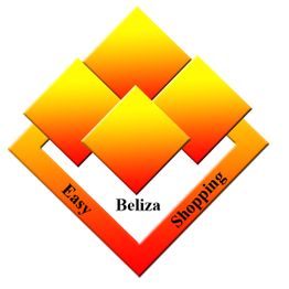 Logo mit drei gelben Rauten und Text "Easy Beliza Shopping" in rotgelbem Rahmen.