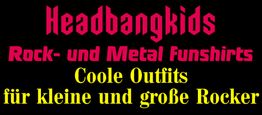 Schriftzug: "Headbangkids Rock- und Metal Funshirts. Coole Outfits für kleine und große Rocker."