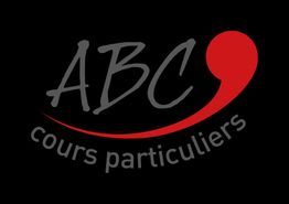 Texte logo noir "ABC cours particuliers" avec un signe rouge à l'arrière.