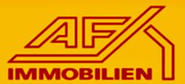 Gelbes Logo mit „AF Immobilien“ in roten Buchstaben und einem stilisierten Dach darüber.