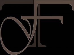 Logo con le lettere sovrapposte "d" e "f" in marrone su sfondo nero.