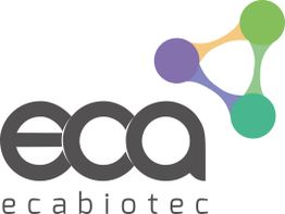Logo von Eca Biotec mit grauem Text und einem bunten Moleküldiagramm rechts oben.