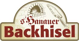 Logo mit der Aufschrift "s' Hanauer Backhisel" und einem Ofen mit Schaufel im Hintergrund.