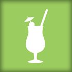 Icona di cocktail bianco su sfondo verde con ombrellino e cannuccia.