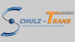 Logo von Schulz-Trans mit Globus- und Straßenmotiv, Text: "Ihr Partner für Transporte europaweit".