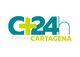 Logo de Farmacia Cartagena, texto "C+ 24h", colores turquesa y amarillo.