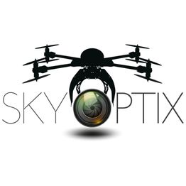Logo mit Drohne und Kameralinse, Text "Sky Optix" darunter.