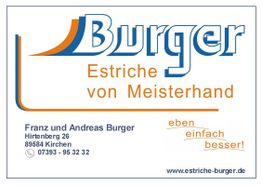 Visitenkarte von Burger Estriche, mit Kontaktdaten und Slogan "Eben. Einfach. Besser!".