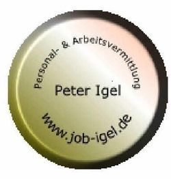 Rundes Logo mit Text "Personal- & Arbeitsvermittlung, Peter Igel, www.job-igel.de".