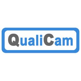 Logo mit der Aufschrift "QualiCam" in blauem Rahmen.