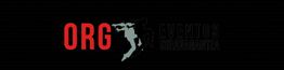 Texto "ORG Eventos Stravaganza" con silueta de personas bailando sobre fondo negro.