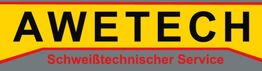 Gelbes Logo mit schwarzem Text "AWETECH", darunter roter Text "Schweißtechnischer Service".