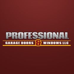 Logo reading "Professional Garage Doors & Windows LLC" on a red background.