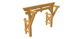 Holzpergola aus hellem Holz mit schlichtem Design auf weißem Hintergrund.