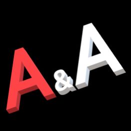 Rote und weiße Buchstaben "A & A" auf schwarzem Hintergrund.