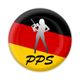 Silhouette einer Frau mit Bohrmaschine auf Deutschlandflagge, Text "PPS" darunter.